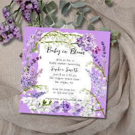 Invitación Baby Shower Purple and Lilac Delicate Florals