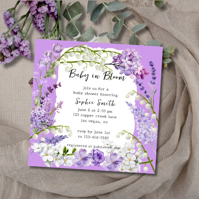 Invitación Baby Shower Purple and Lilac Delicate Florals (Subido por el creador)