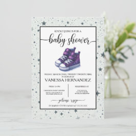 Invitación Baby Shower Purple Baby High Tops