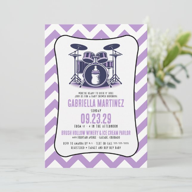 Invitación Baby Shower Purple Baby Rock (Anverso de pie)