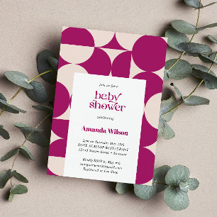 Invitación Baby Shower Purple Circle Scallop Mid Century