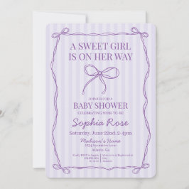 Invitación Baby Shower Purple Coquette Bow Pastel Lavender