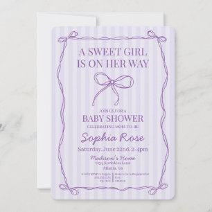 Invitación Baby Shower Purple Coquette Bow Pastel Lavender