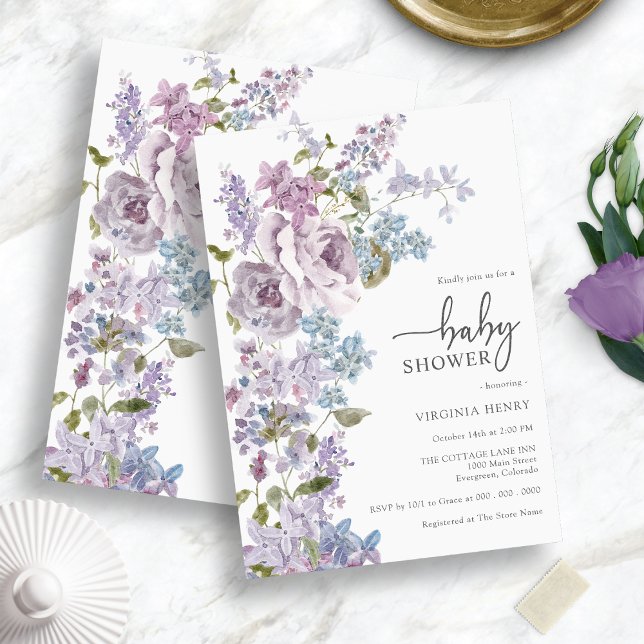 Invitación Baby Shower Purple Elegant (Purple Elegant Baby Shower Invitation)
