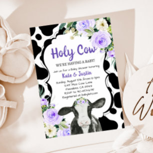 Invitación Baby Shower Purple Floral Holy Cow