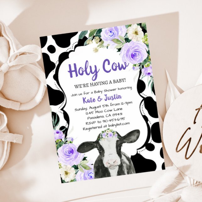 Invitación Baby Shower Purple Floral Holy Cow (Subido por el creador)