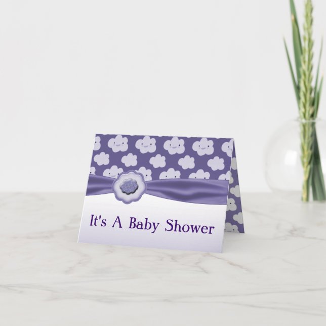 Invitación Baby Shower Purple Fluffy Nubes (Anverso)