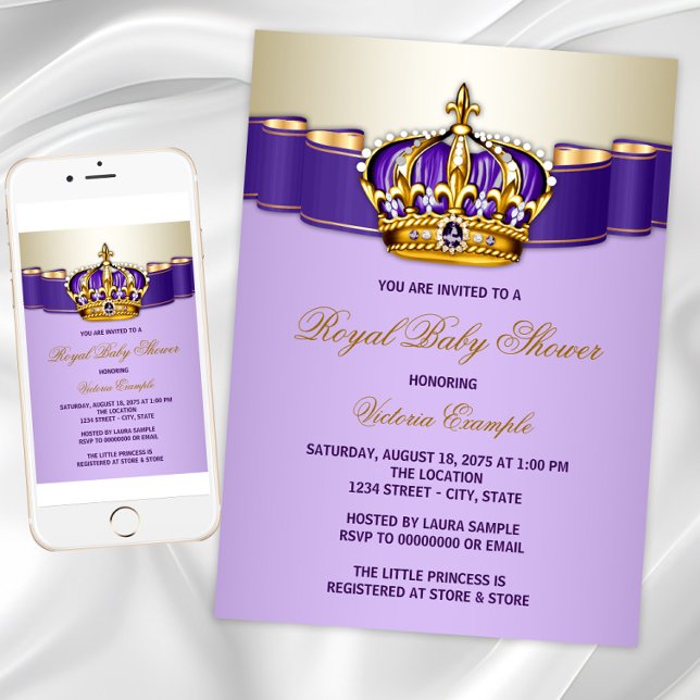 Invitación Baby Shower Purple Gold (Instant download and printed invitations available.)