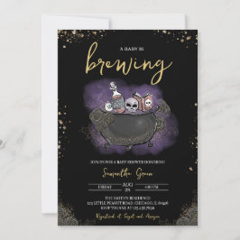 Invitación Baby Shower Purple Gold Gothic Halloween