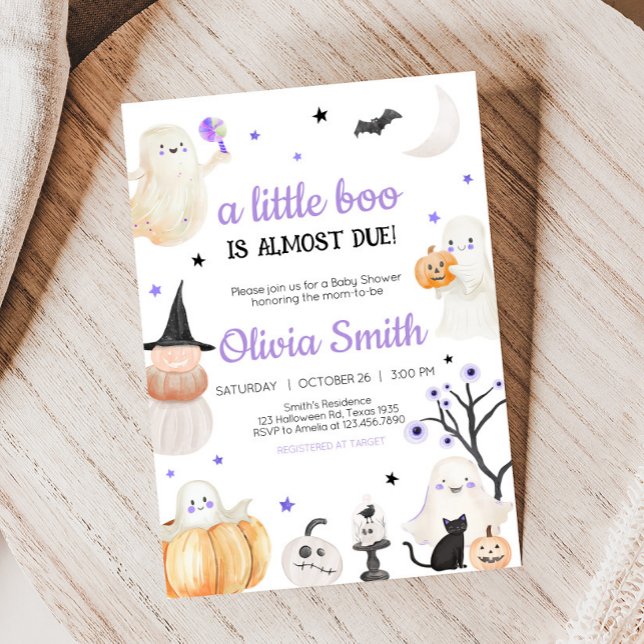 Invitación Baby Shower Purple Halloween Little Boo (A Little Boo Baby Shower Invitation
)