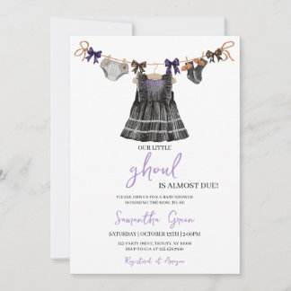 Invitación Baby Shower Purple Halloween Little Ghoul