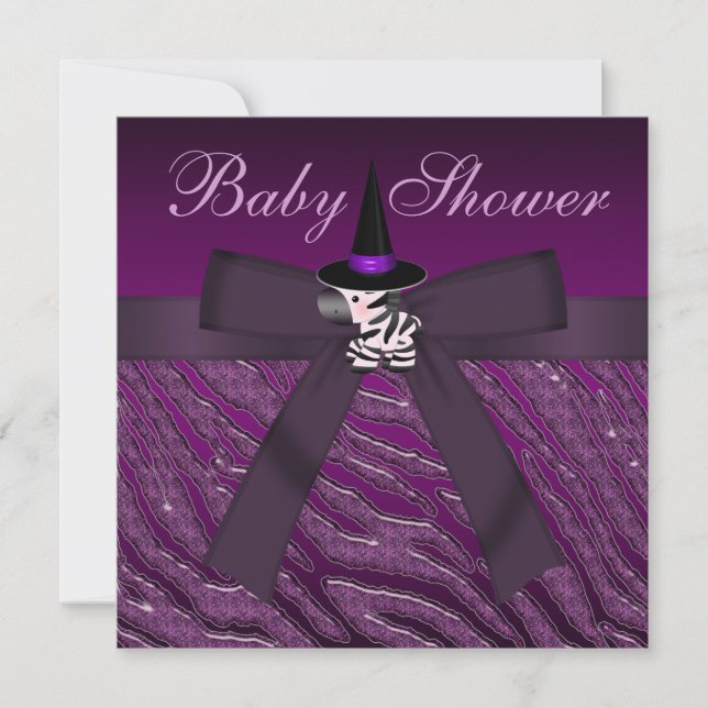 Invitación Baby Shower Purple Halloween Zebra & Animal (Anverso)