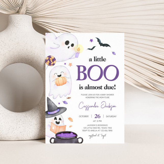 Invitación Baby Shower Purple Little Boo Halloween (Purple Little Boo Invitation )