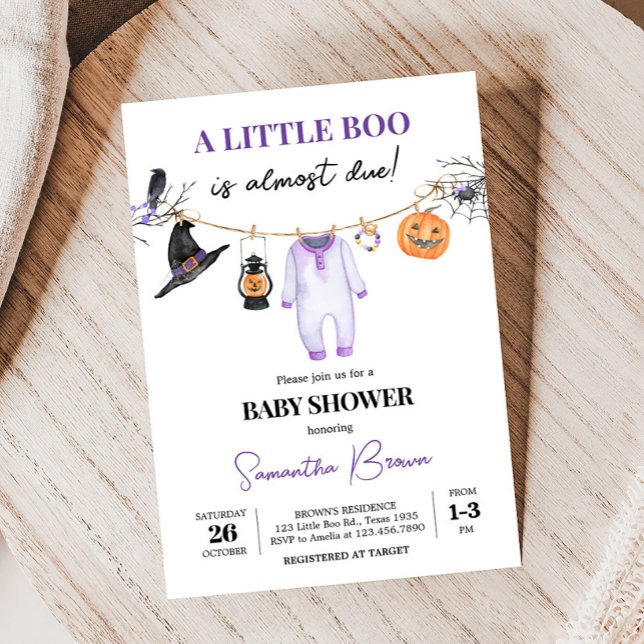 Invitación Baby Shower Purple Little Boo Halloween (Halloween Baby Clothes Baby Shower Invitation
)