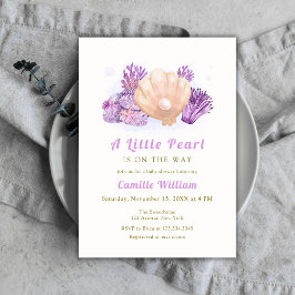 Invitación Baby Shower Purple Little Pearl Ocean Seashell