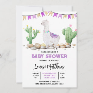 Invitación Baby Shower Purple Llama