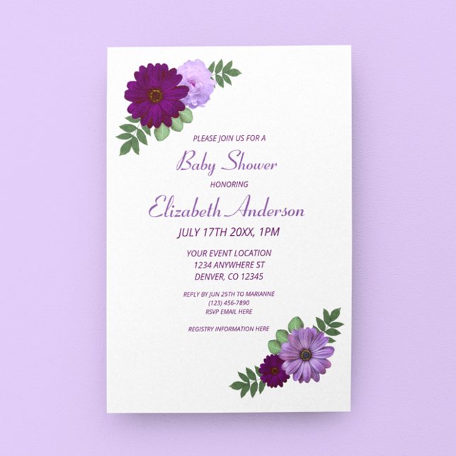 Invitación Baby Shower Purple Peony Floral (Subido por el creador)