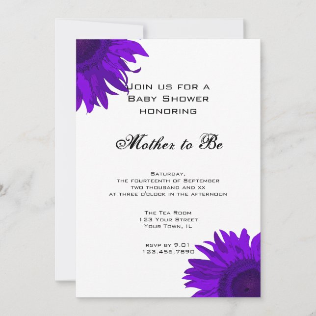 Invitación Baby Shower Purple Pop Art Sunflowers (Anverso)