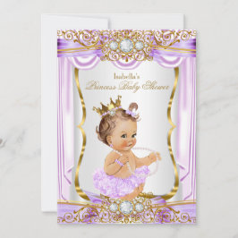 Invitación Baby Shower Purple Silk Gold Brunette 2
