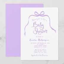 Invitación Baby Shower Purple Simple Bow
