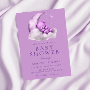 Invitación Baby Shower Purple Teddy Bear Lavender
