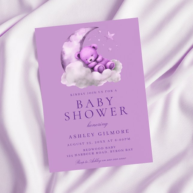 Invitación Baby Shower Purple Teddy Bear Lavender (Subido por el creador)