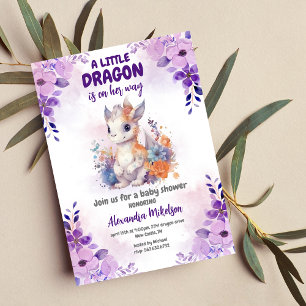 Invitación Baby Shower Purple Watercolor Dragon
