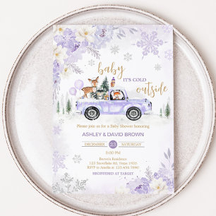 Invitación Baby Shower Purple Winter Woodland