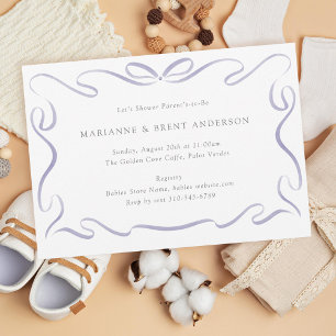 Invitación Baby Shower púrpura de cinta clásica