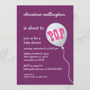 Invitación Baby Shower púrpura lindo con el globo para el