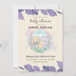 Invitación Baby Shower púrpura neutral de género