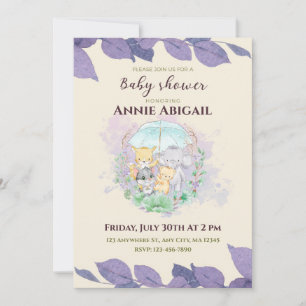 Invitación Baby Shower púrpura neutral de género