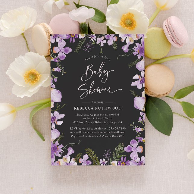 Invitación Baby Shower púrpura neutro de género moderno (Subido por el creador)