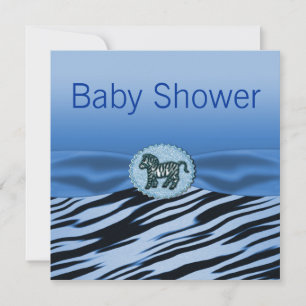Invitación Baby Shower Purpurina azul y negro cebra