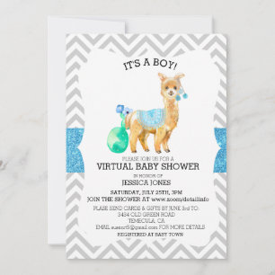 Invitación Baby Shower Purpurina de chevron de llamada azul v
