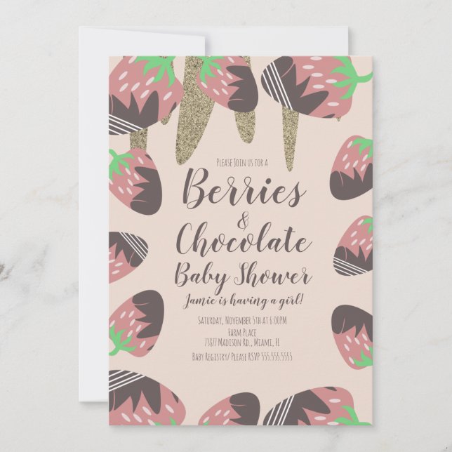 Invitación Baby Shower Purpurina de fresa de chocolate (Anverso)