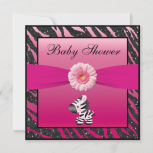 Invitación Baby Shower, Purpurina de impresión en cebra, gerb