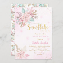 Baby Shower Purpurina de invierno rosa y dorado co