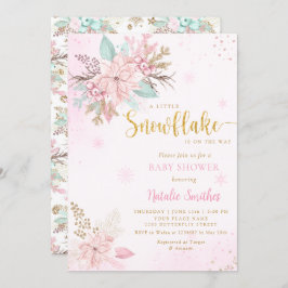 Invitación Baby Shower Purpurina de invierno rosa y dorado co