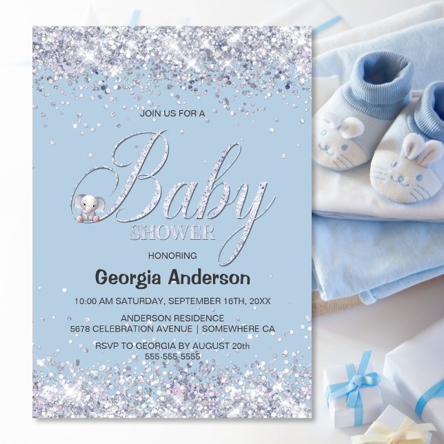 Invitación Baby Shower Purpurina Elefante Azul (Subido por el creador)