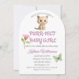 Invitación Baby Shower Purr-fect Baby Girl Kitten