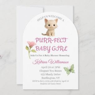 Invitación Baby Shower Purr-fect Baby Girl Kitten