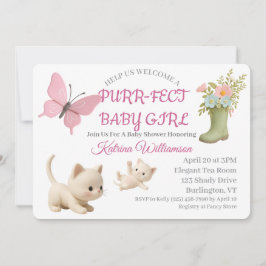 Invitación Baby Shower Purr-fect Baby Girl Kitten