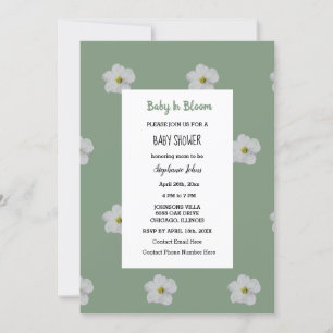Invitación Baby Shower QR Code Floral Bloom Sage Green Cute