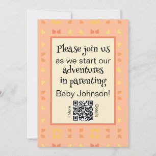 Invitación Baby Shower QR Code Peach Yellow Geométrica