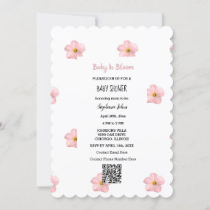 Invitación Baby Shower QR Code Pink Floral Baby In Bloom Cute