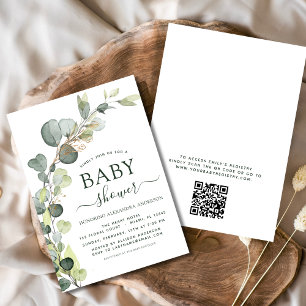 Invitación Baby Shower QR Código Greenery Eucalyptus