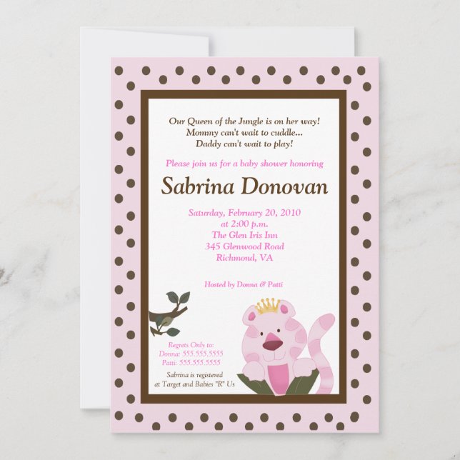 Invitación Baby Shower Queen of the Jungle 5 x 7 (Anverso)