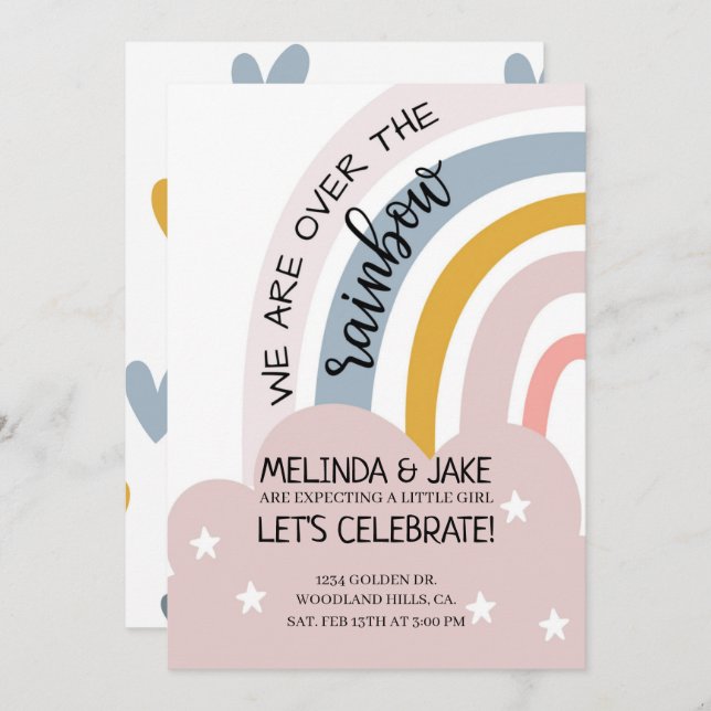 Invitación BABY SHOWER|RAINBOW INVITE|Ducha de código|Pastele (Anverso / Reverso)