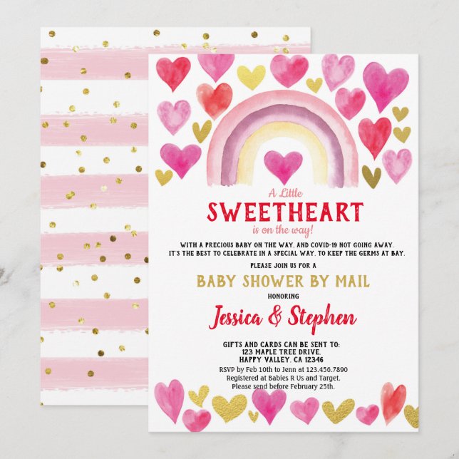 Invitación Baby Shower Rainbow para Mail Watercolor (Anverso / Reverso)